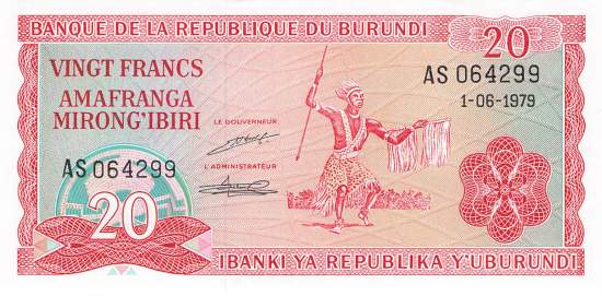 Burundi p27a 20 Francs 1979
